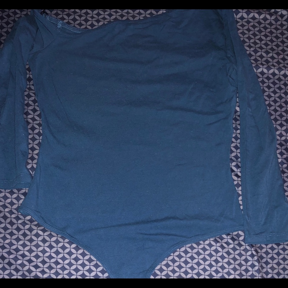 Blue off the shoulder body suit